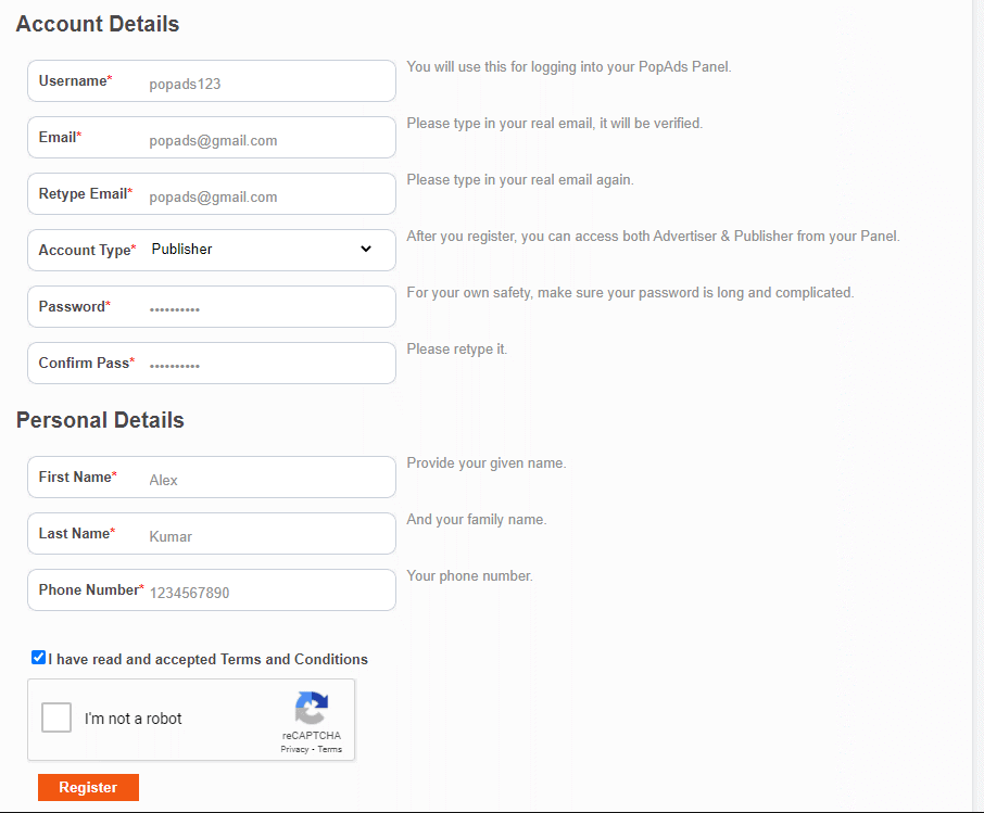Popads signup images